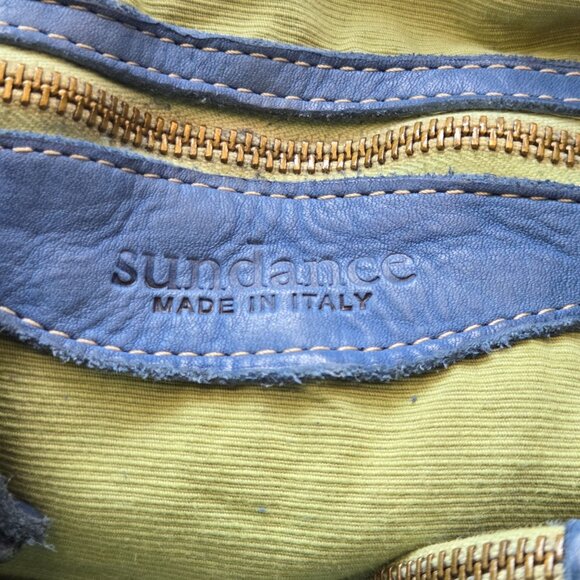 Sundance Medeira Blue Laser Cut Leather Shoulder Bag Satchel Double Top Handle - Picture 7 of 8